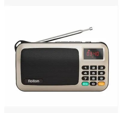 Rolton W405 portable FM radio and MP3 speaker in gold, blue or red colour with LED screen and carrying strap
