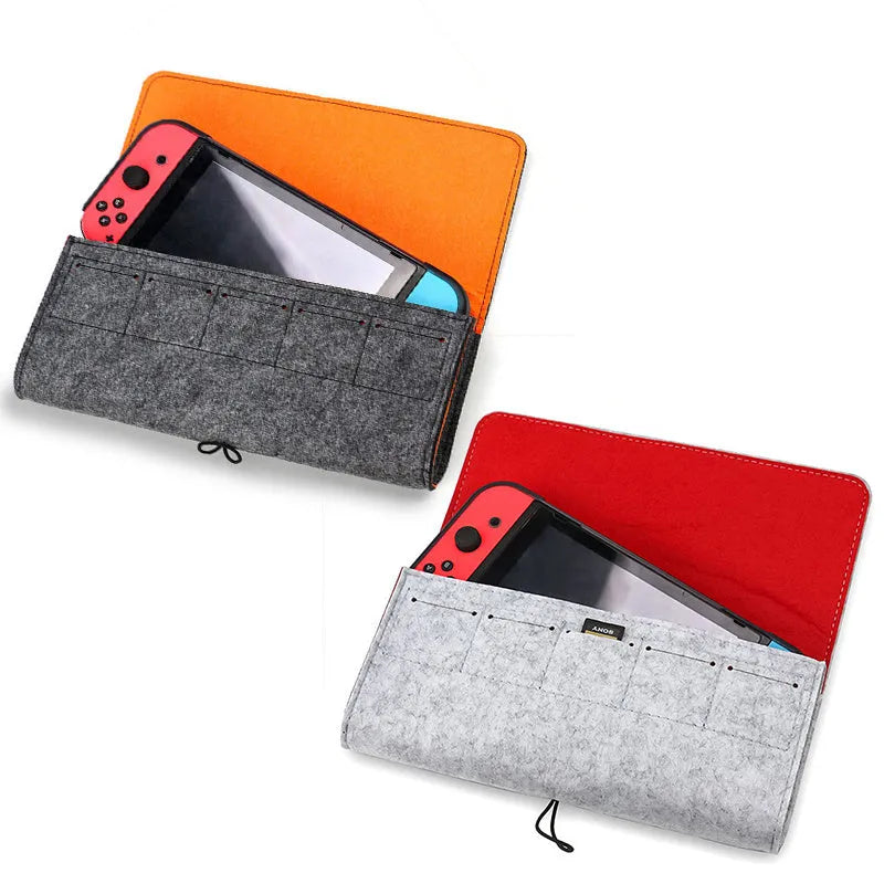 Black and grey felt pouch bag for Nintendo Switch console with game card slots