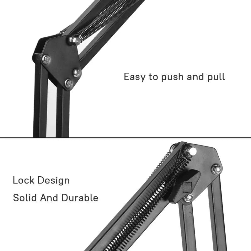 35cm black lazy mobile phone holder made from carbon steel, aluminium alloy, and ABS for bedside use