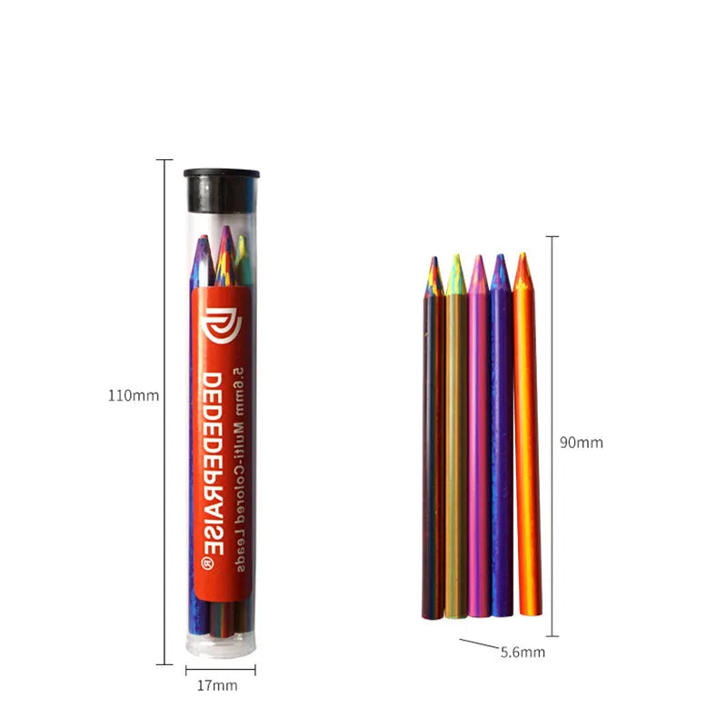 Magic rainbow multicolour pencil lead refill, 5.6mm x 90mm, for 5.6mm activity pen, 5 pcs per tube