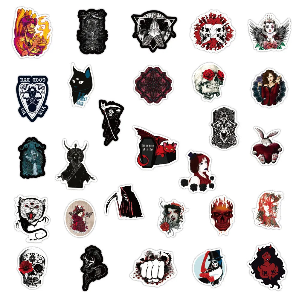 100 Gothic demon dark red graffiti stickers, PVC waterproof, 5-8cm, with OPP bag