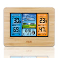 FanJu pocket weather station LCD display in black plastic case showing temperature humidity data