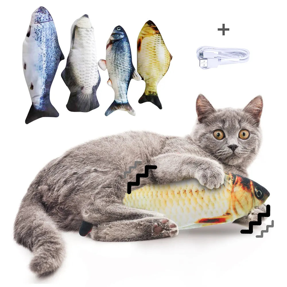 Electronic jumping fish cat toy with USB cable, multicolor 30cm PP fish simulation