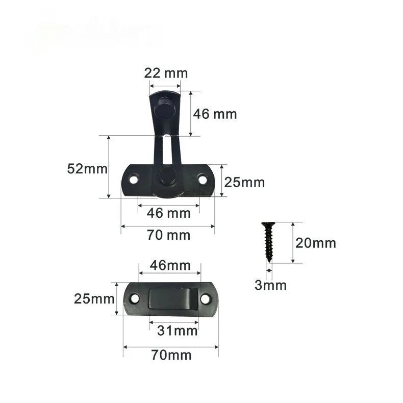 American style 90 degree warehouse hook lock for sliding barn doors with steel shackle.