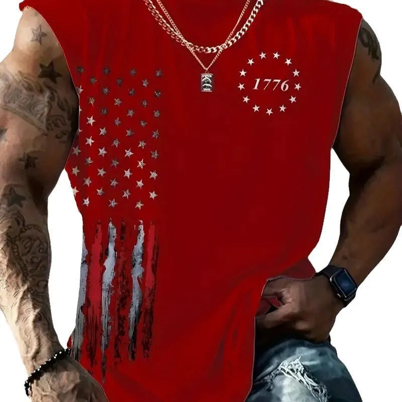 Men's digital print polyester vest top sleeveless casual summer top