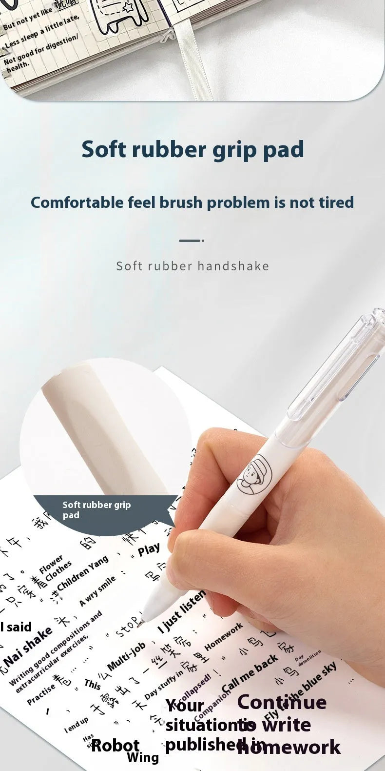 Five neutral-coloured ballpoint pens with 0.5mm needle tips for exam writing