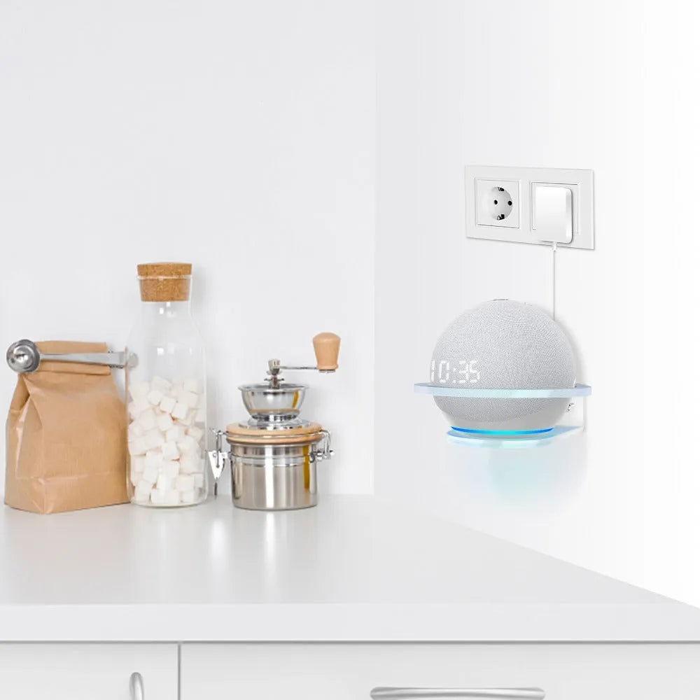 White plastic wall bracket for Amazon Echo Dot 4th generation smart speaker