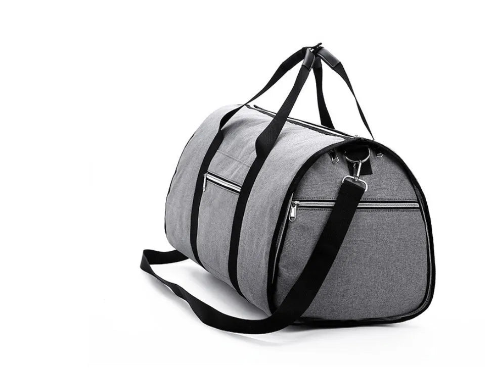 Cylinder-shaped medium travel bag in oxford cloth, shown in black, with a zipper closure.
