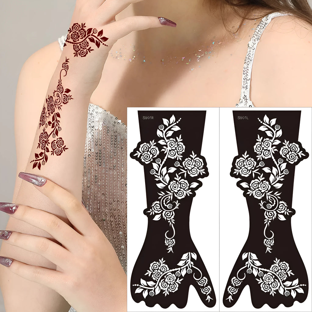 Sheet of 30 geometric hollow cut paper tattoo sticker templates for body art stencilling