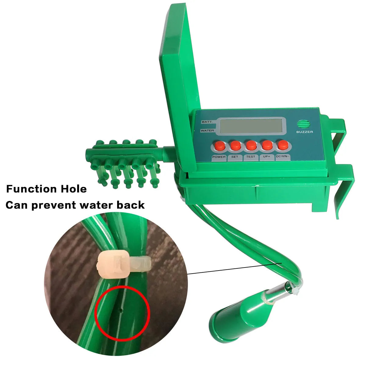 Green automatic micro drip irrigation kit with smart controller, 10m vinyl tube and 10 steel pegs