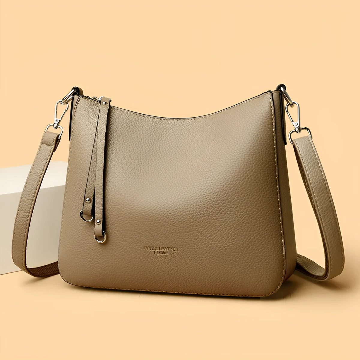 Genuine leather shoulder crossbody bag, soft horizontal square, six colours, metal and belt decoration