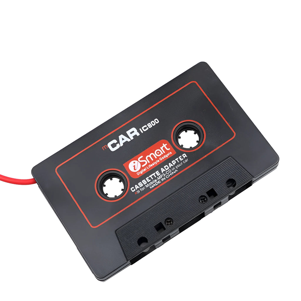 Black car cassette converter adapter with 3.5mm audio jack plug for connecting mobile phones to car stereos