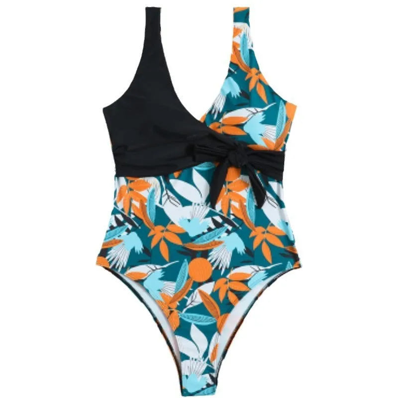 Women's high-waist one-piece bikini in printed polyester fabric