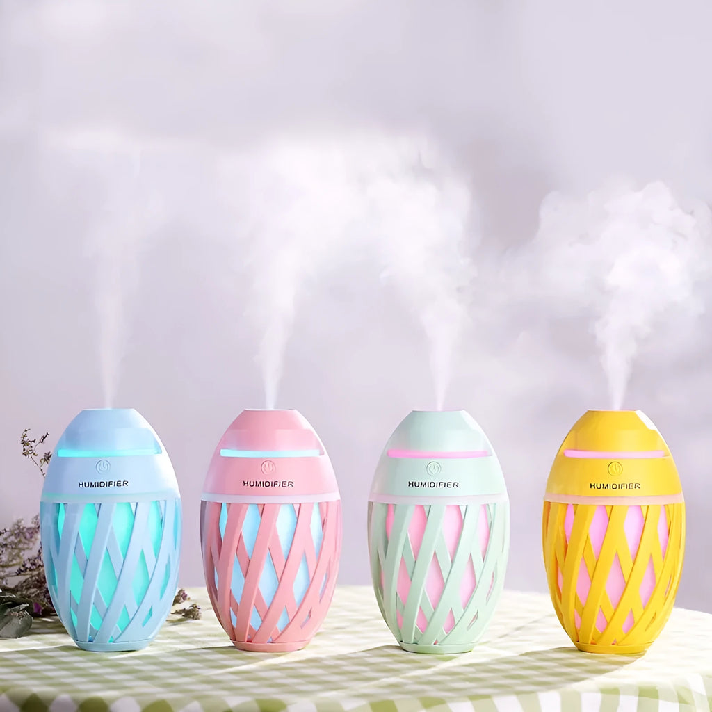 Football humidifier 90 x 90 x 150mm in blue, green, pink, and yellow, made from ABS, PP, and silicone