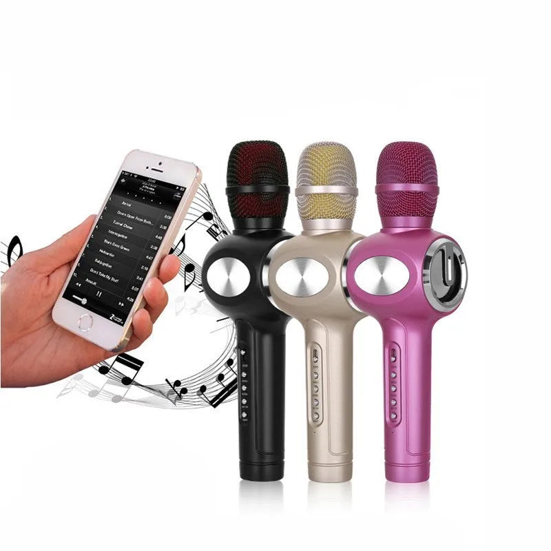 Yaerjia E108 black mobile microphone with built-in speaker for portable karaoke singing