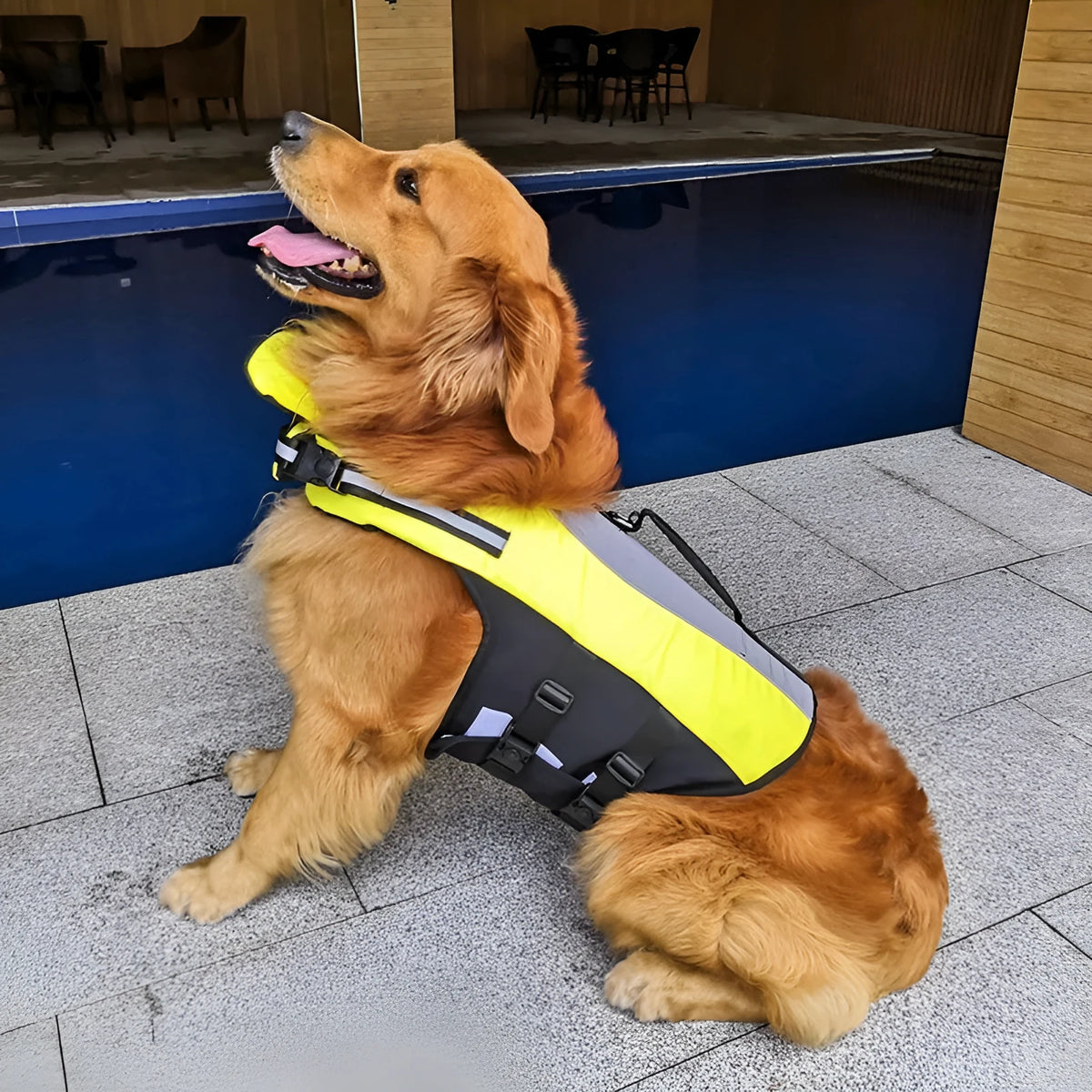 Namsan pet reflective airbag life jacket in fluorescent yellow with reflective strips, sizes S M L