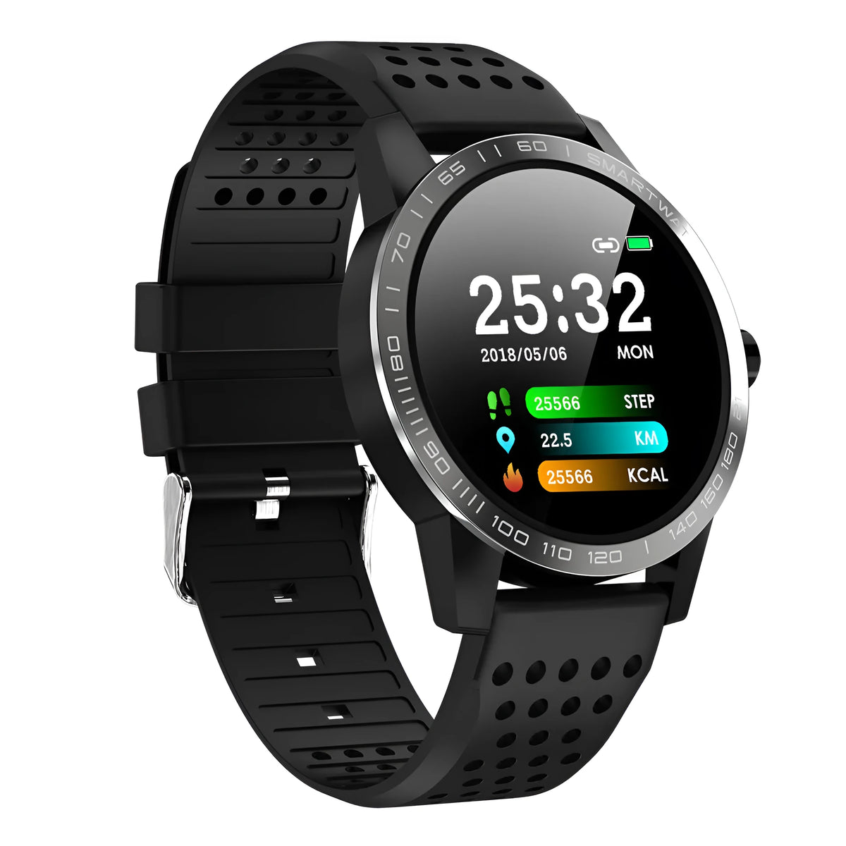 Black T2 colour screen smart bracelet showing a heart rate graph on its 1.3-inch display.