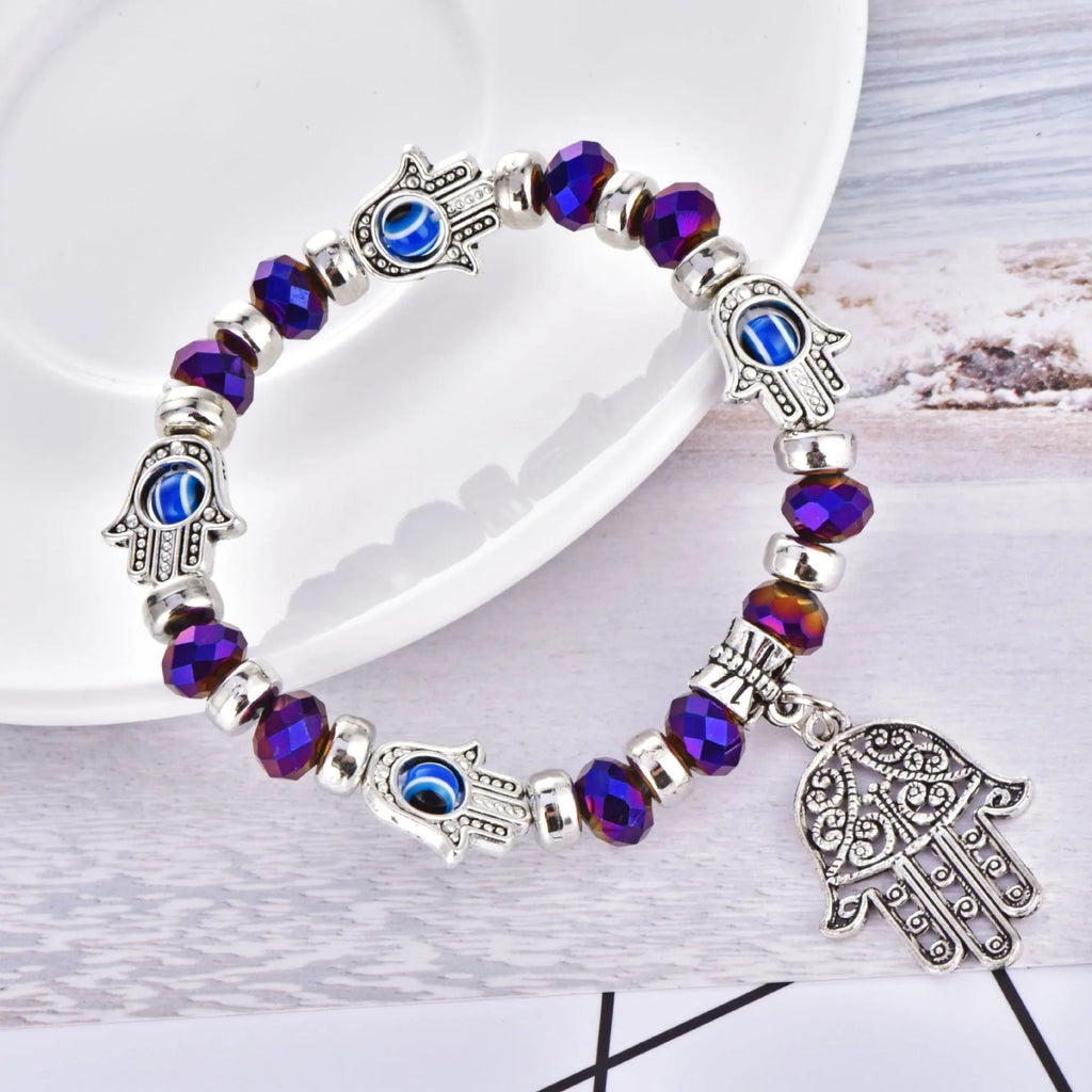 Devil's Eye beaded bracelet in unisex alloy with diamond processing, available in six colours