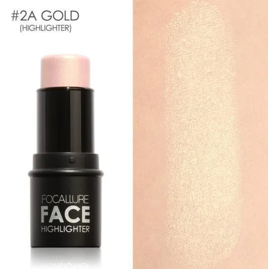 Pressed powder face contour highlighter compact showing four shade options labelled A, B, C, D