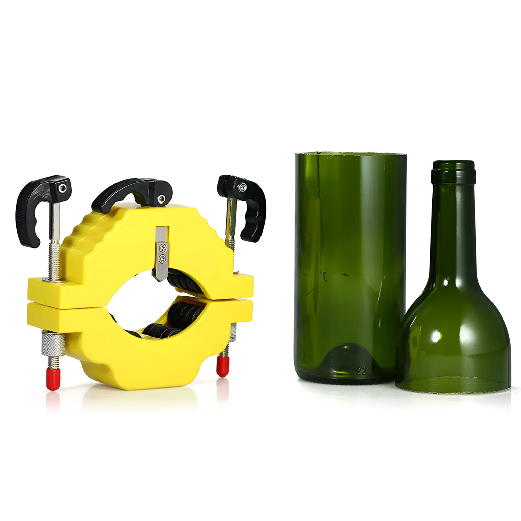 Yellow DIY bottle cutter tool for cutting glass bottles into vases and candles.