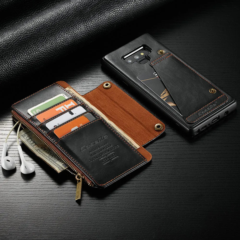 Samsung Galaxy Note9 flip leather case in black, brown, and red colour options