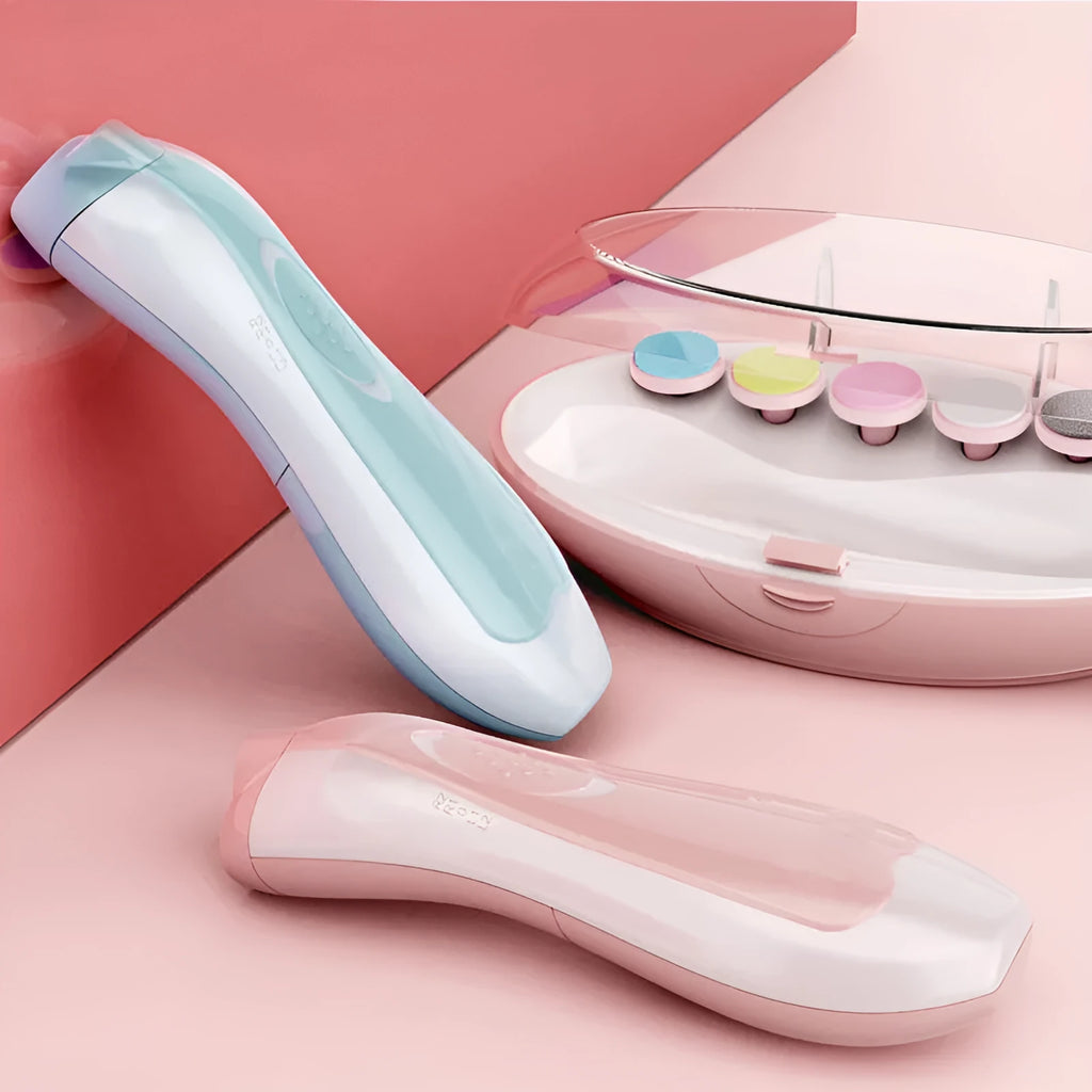 Ultra-quiet baby nail polisher with night light and four speed settings for infants and toddlers