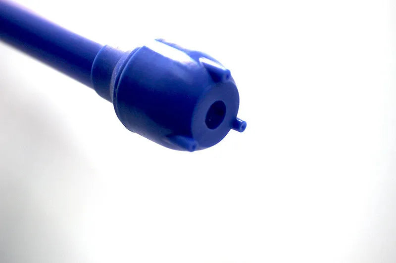 Blue and red manual siphon transfer pump for fuel, oil, and chemical liquids.