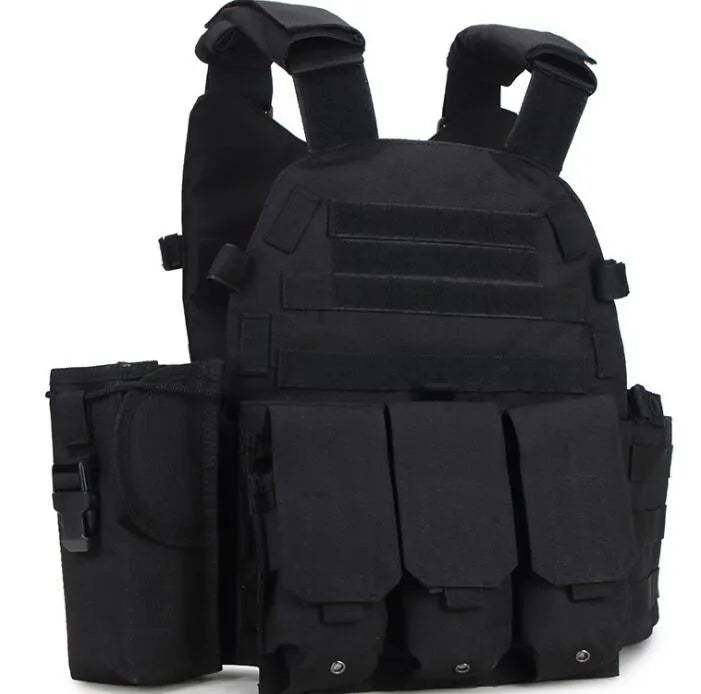 Tactical Molle plate carrier vest in Oxford with 3 detachable accessory bags, size 40cm x 25cm x 44cm
