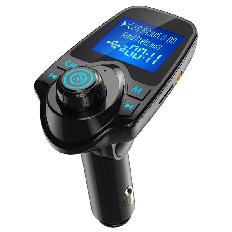 Black G7 car Bluetooth FM transmitter with USB port and memory card slot for hands-free calling and music streaming