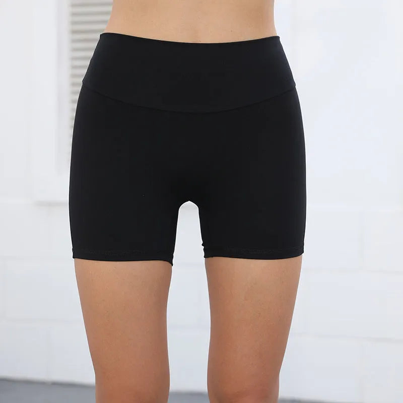 Women's high-waist hip lifting fitness shorts with pockets in electric blue colour