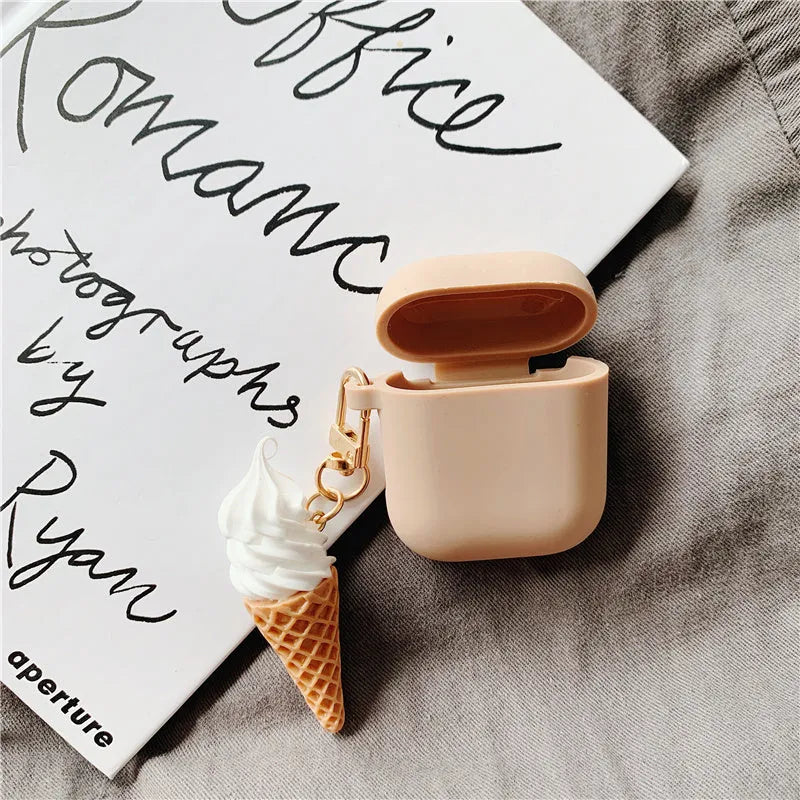 Cylinder ice cream design silicone protective case for Apple Airpods 2 wireless headphones in assorted colours.