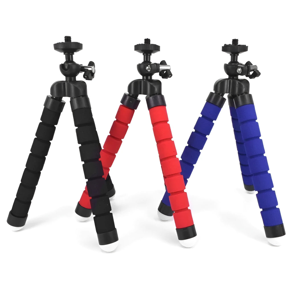 Black flexible octopus tripod wrapped around pole holding smartphone