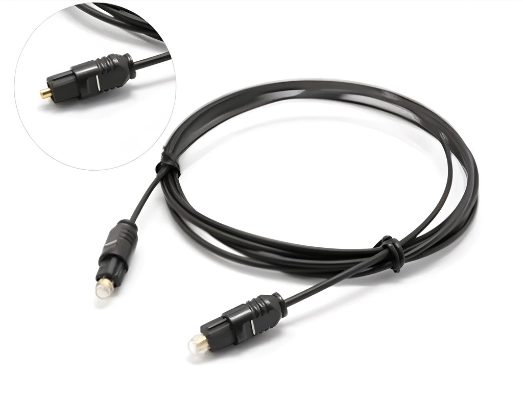 OD2.2 digital audio fibre optic cable with Toslink connectors on a white background.