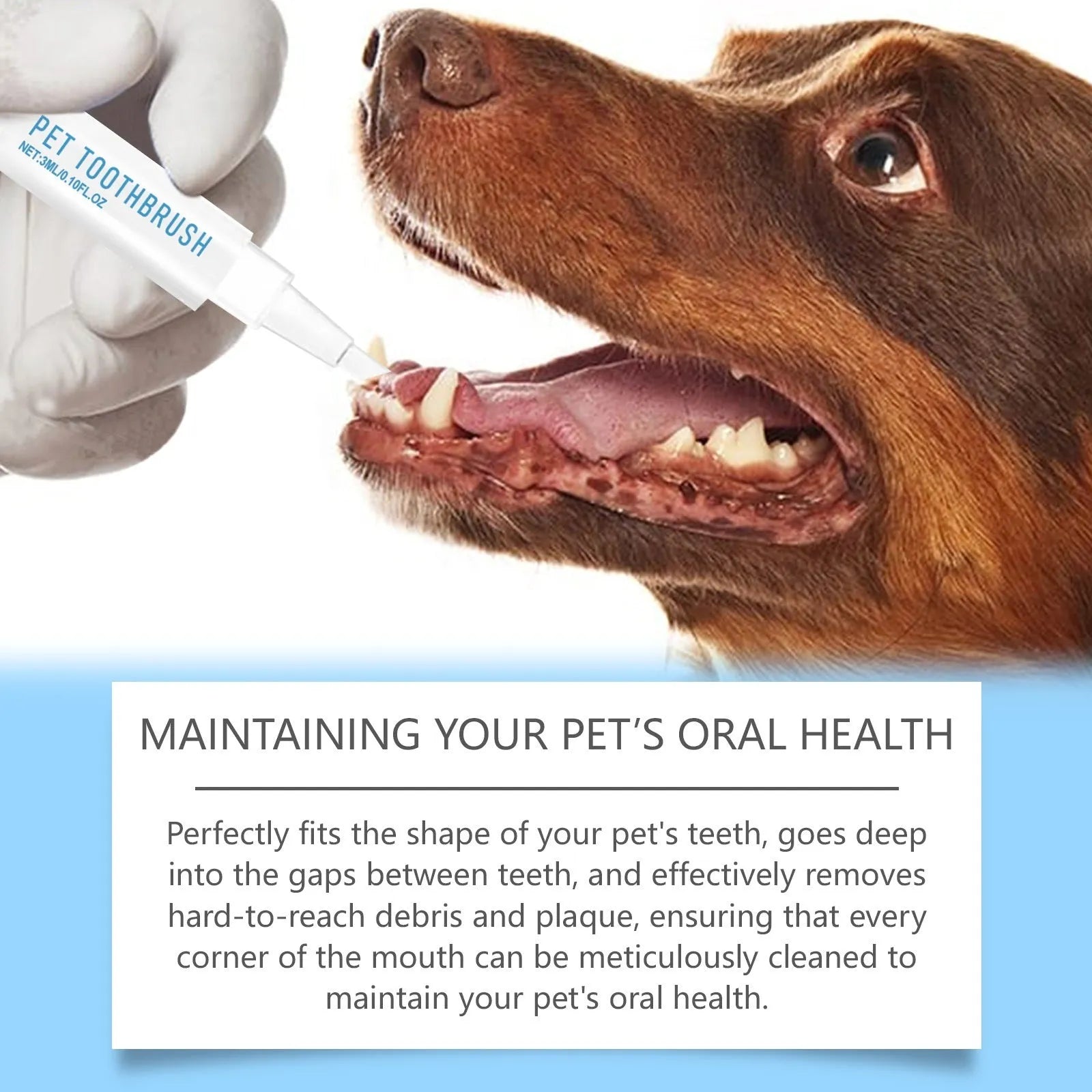Soft-bristled pet toothbrush pen for cat and dog dental care with 3ml capacity