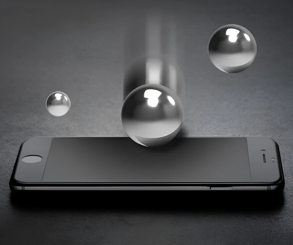 Tempered glass screen protector for iPhone XS Max with anti-reflective and mirror finish options.