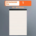 A5, B5 and A4 tearable writing pads with blank, grid, and horizontal line rulings, 80 sheets per notebook.