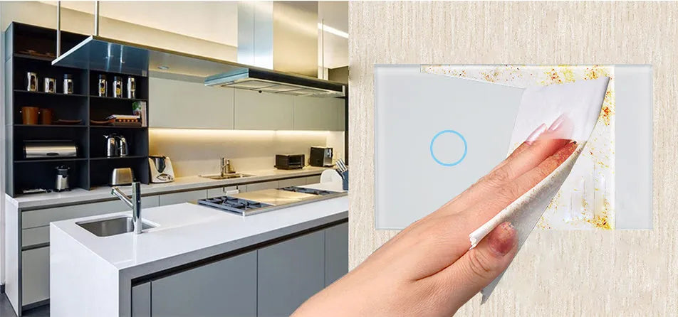 White tempered glass 2-gang touch light switch with remote control for wall mounting