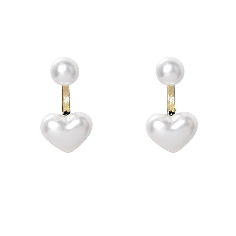 Korean style heart shaped alloy stud earrings with electroplated finish and artificial gem inlays