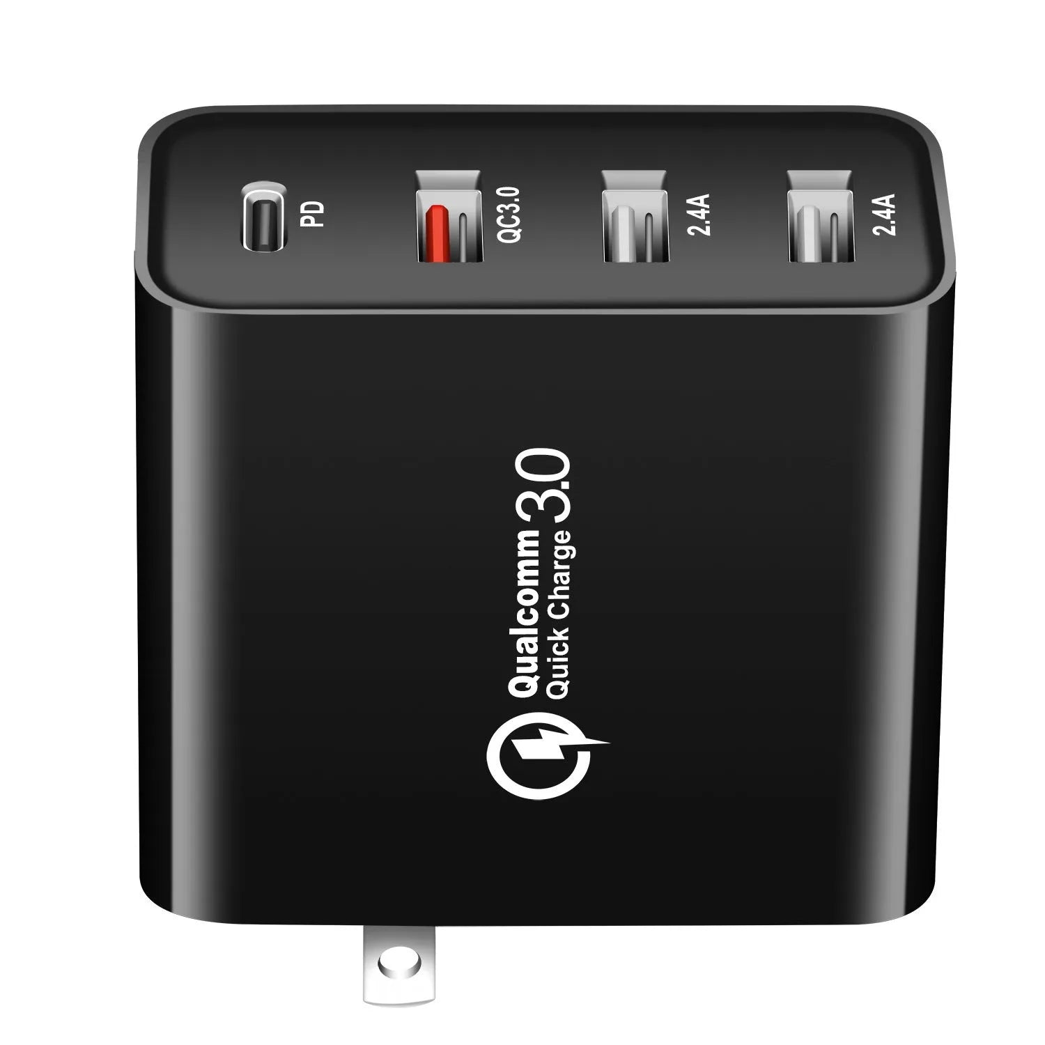 Black and white 48W four-port Type-C mobile phone charger with international plug options