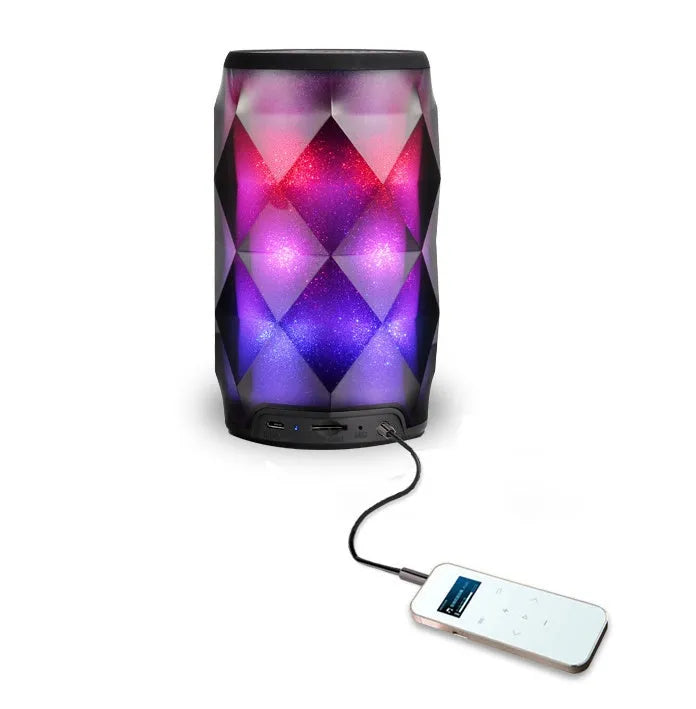 Black crystal cut Coke can shaped lantern Bluetooth speaker with colourful starry sky lighting effect