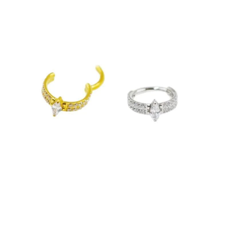 Titanium steel heart earrings with full diamond zircon in gold and silver colours