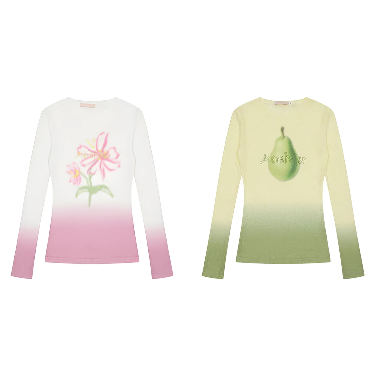 Women's yellow green gradient floral print long-sleeved polyester t-shirt