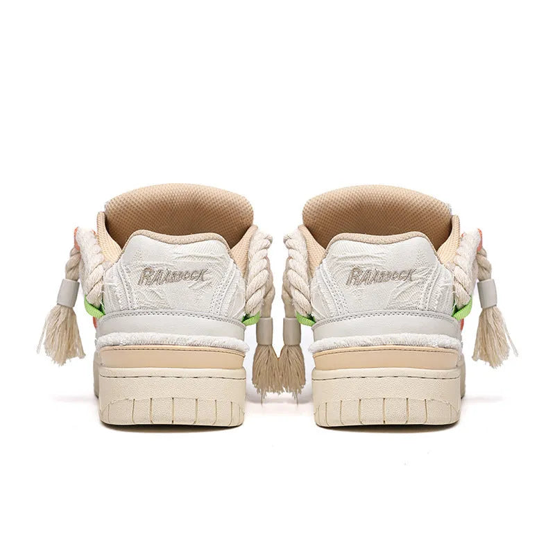 Creamy white retro low-top skate shoes with platform heel and round toe