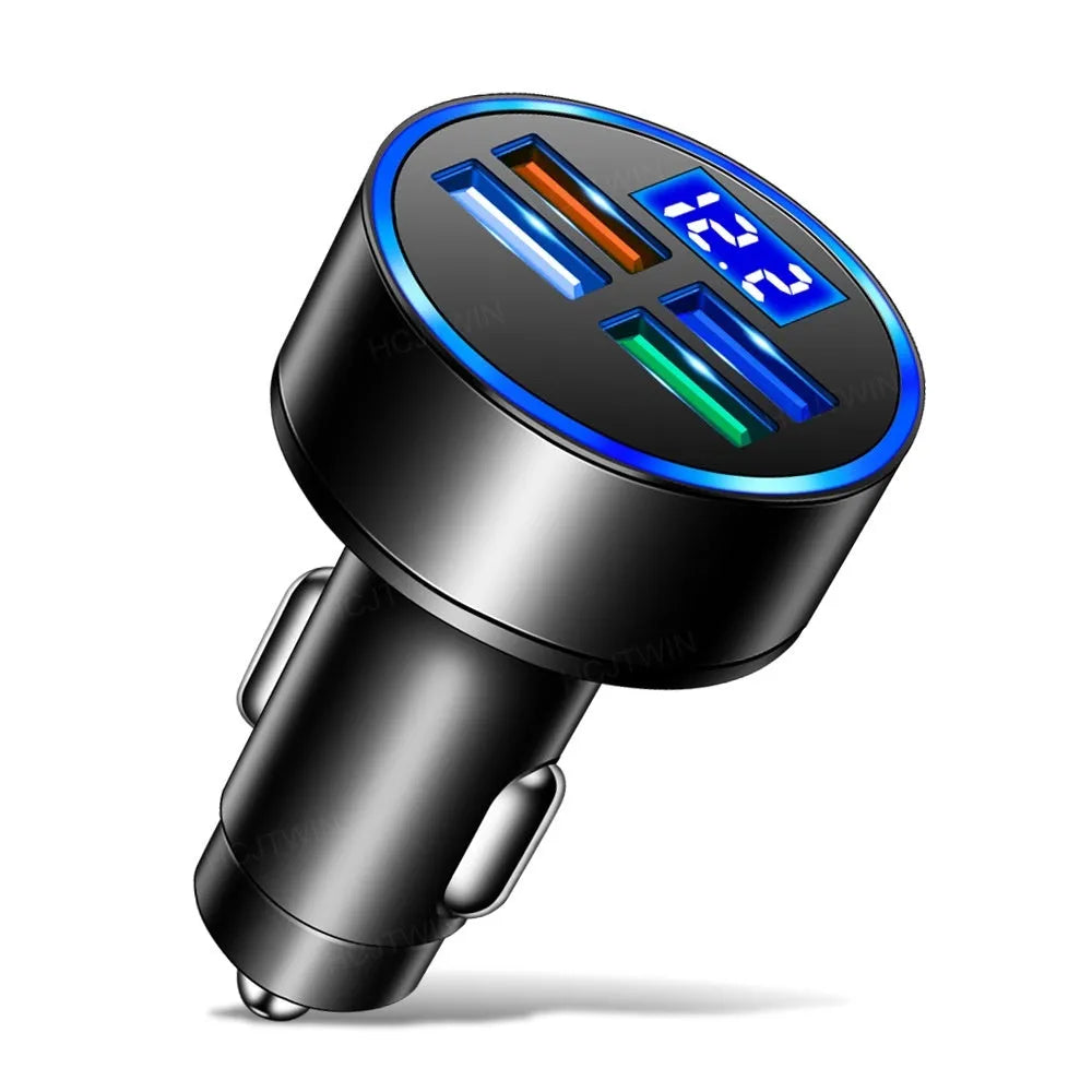 Black four-port USB car charger for vehicle cigarette lighter sockets