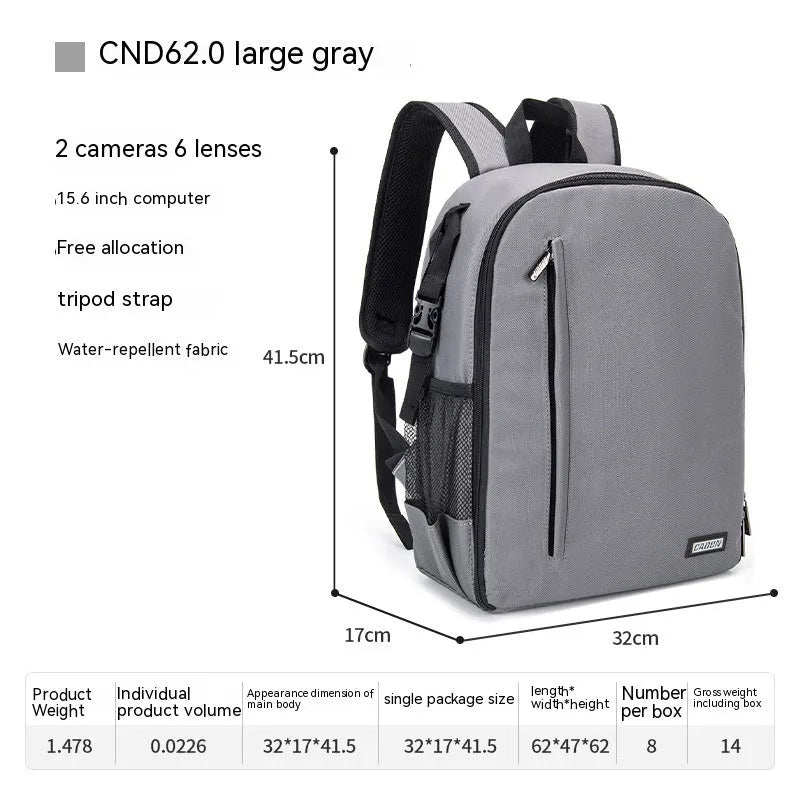 Casual solid colour polyester DSLR camera bag backpack with curved shoulder strap for 14-inch notebook storage