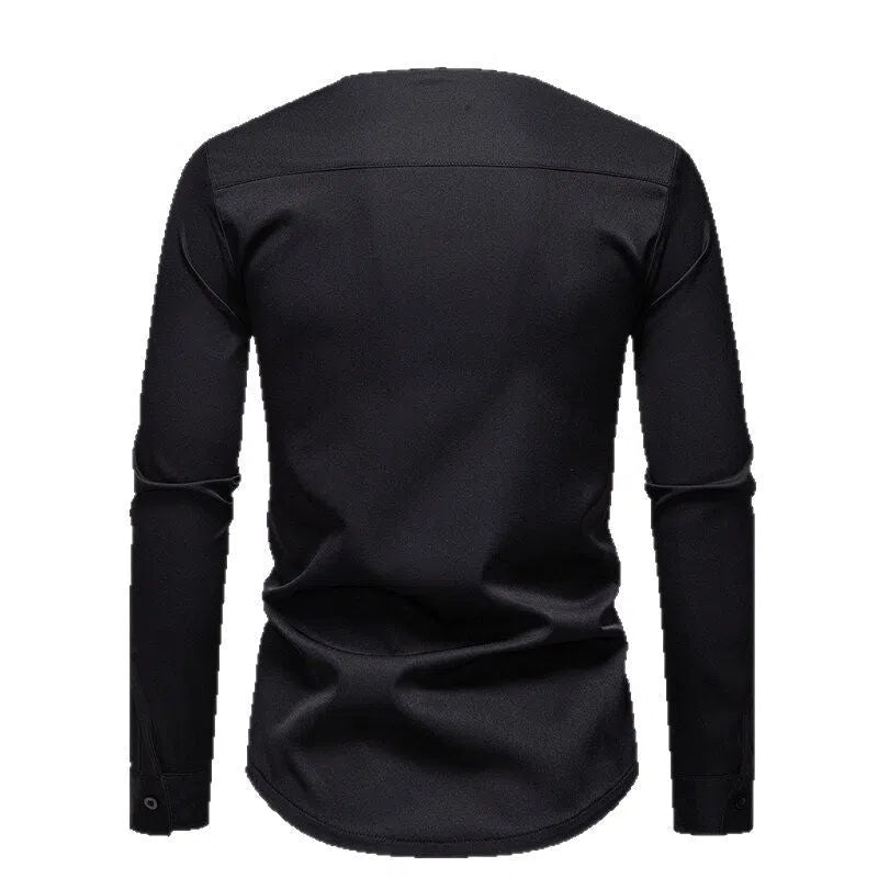 Plus size long sleeve shirt with colour block zipper design in black or white, loose fit, sizes S-XXL