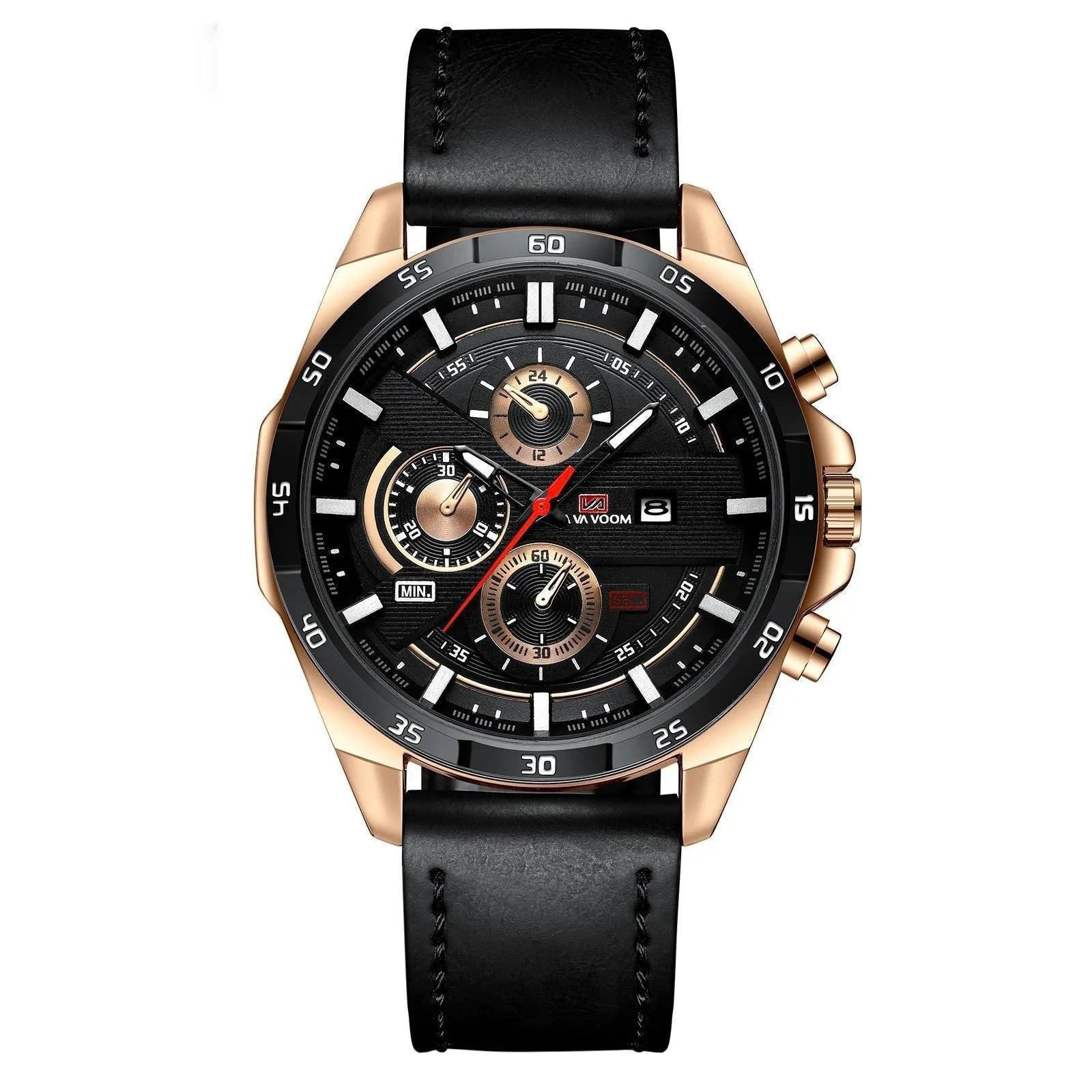 Men's business calendar waterproof quartz watch showing 10mm thickness and colour options