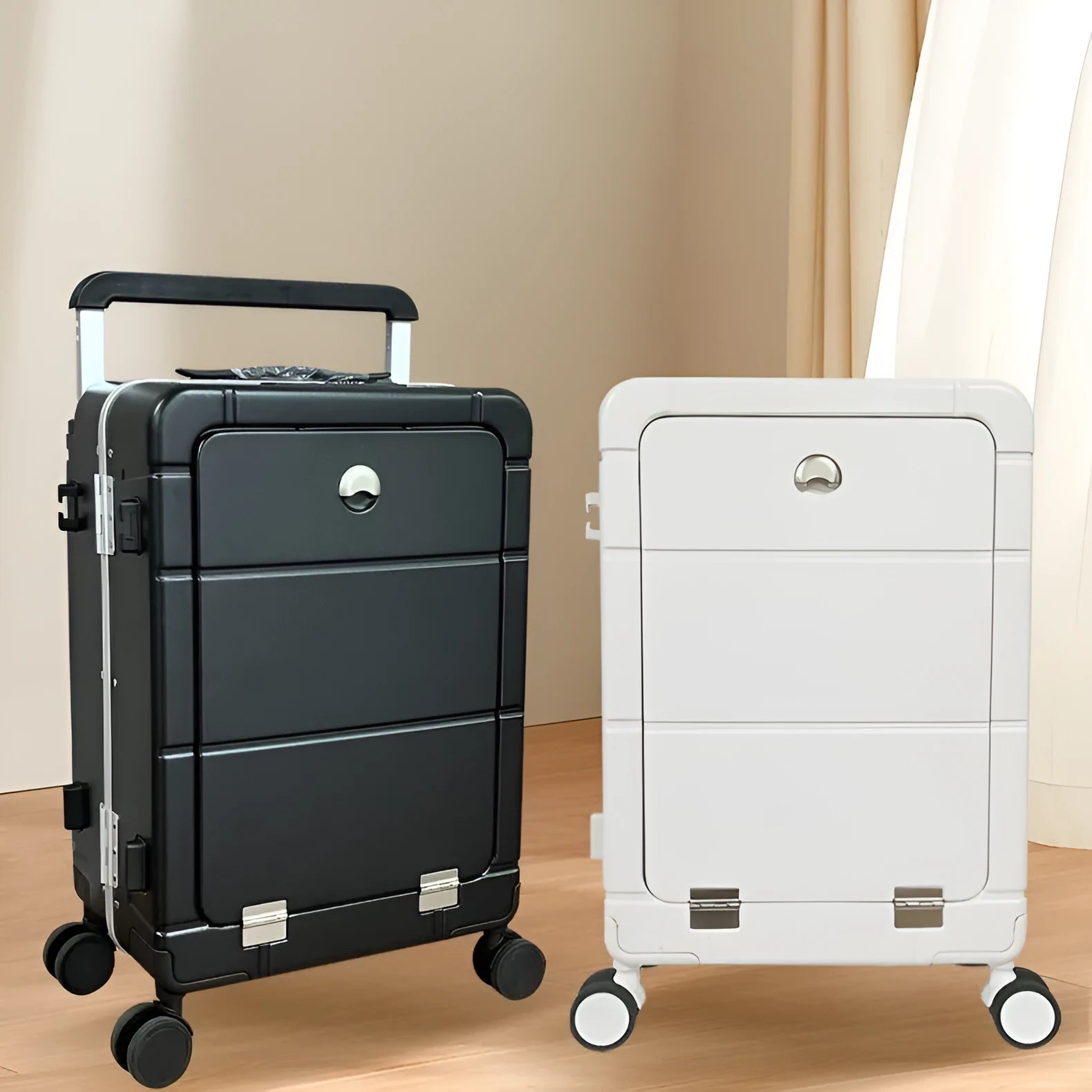 20-inch front opening suitcase in four colours with dry wet separation compartment and universal wheels