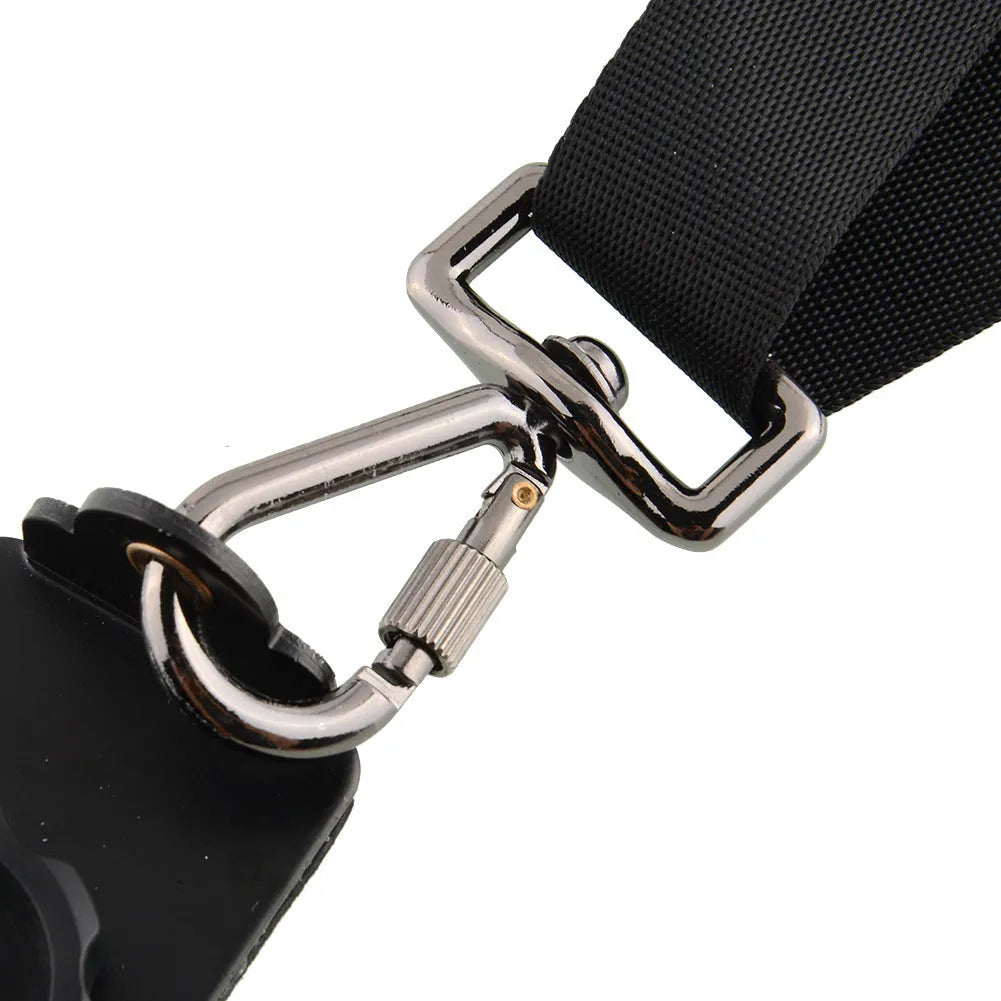 Black professional dual SLR camera strap made of diving fabric nylon with ergonomic shoulder pads for two cameras