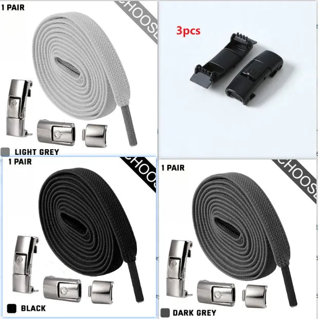 8mm widened flat elastic shoelaces with press lock mechanism in black and white for sneakers